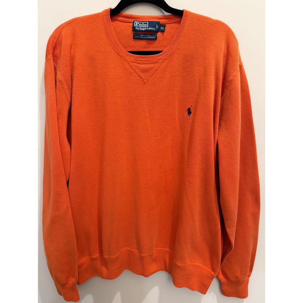 Polo Ralph Lauren Men's XL Orange 100% Cotton Crewneck Sweater Pony Logo